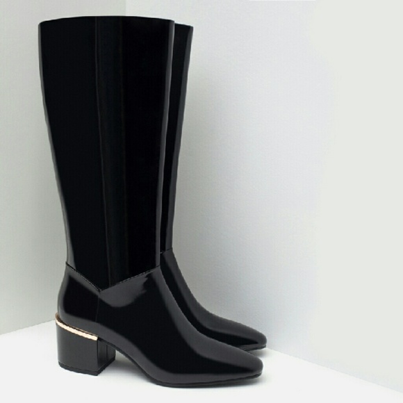 Zara Shoes - Zara Patent Leather Gold Heel Boots