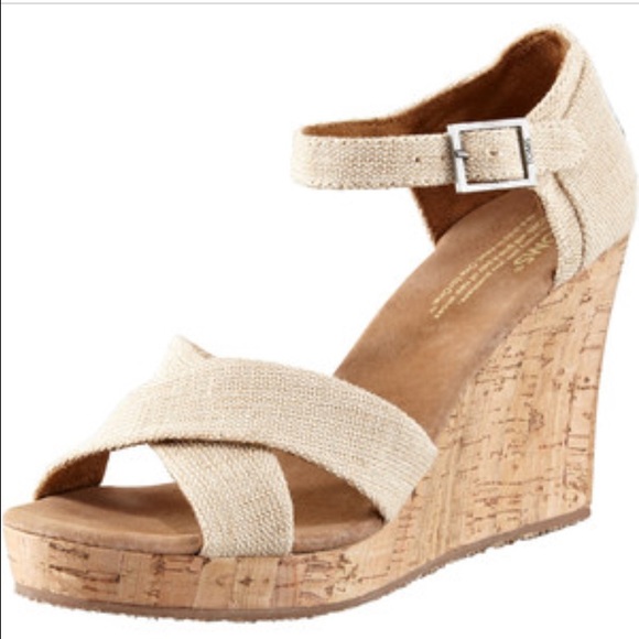 Toms Strappy Canvas Cork wedges