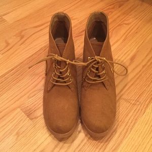 Camel colored wedged ankle booties