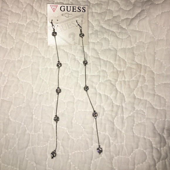 Silver Color Guess Dangling Earrings