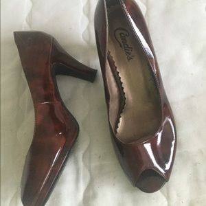 Brown peeptoe heels 7.5