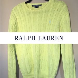 RL cable knit neon yellow sweater