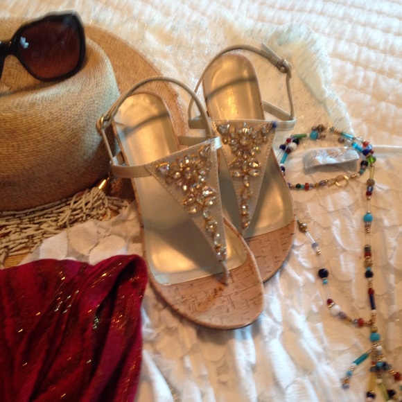 Gold wedge sandals