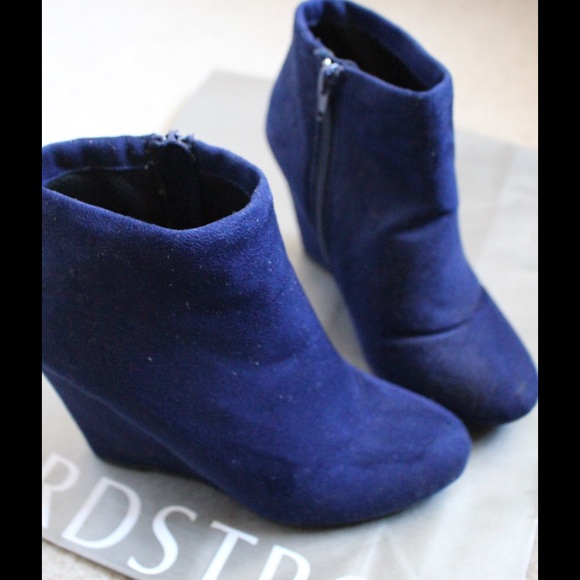 Blue Velvet Ankle Bootie Wedges