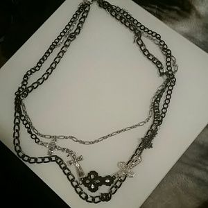 Necklace black silver crosses chain
