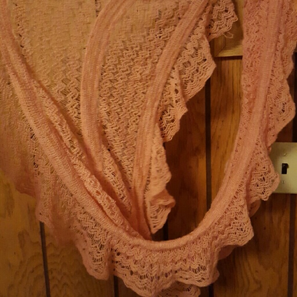 Pink Ruffle Crocheted Infinity Scarf - Picture 3 of 4