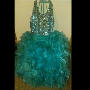 Blue sequinced sparkle ruffle dress ballgown