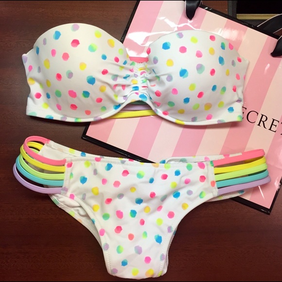 VS White, Neon, Polka Dot Bikini size 32D and M