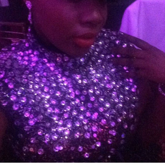 Customprom dress Sequins top with feathered bottom - Picture 2 of 2