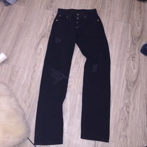 Levis Distressed Black Denim High Waisted Jeans