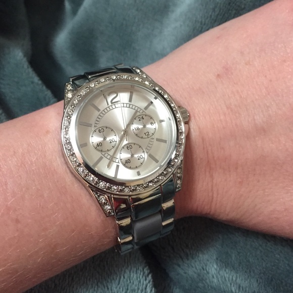 NWOT silver and rhinestone watch