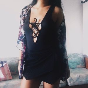 Black Lace-up Bodysuit
