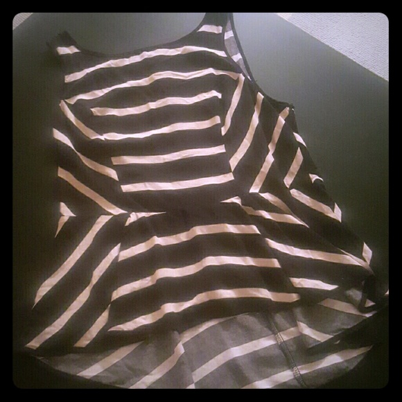 Black and pale pink striped high-low peplum top