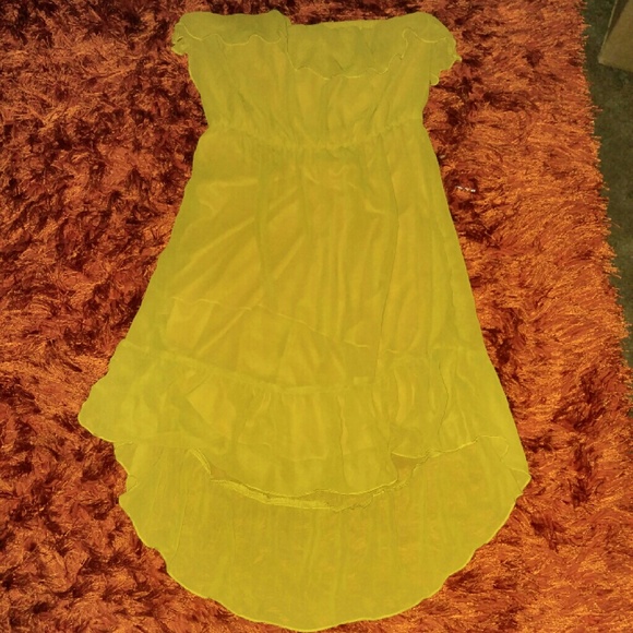Everly mustard ruffled strapless dress