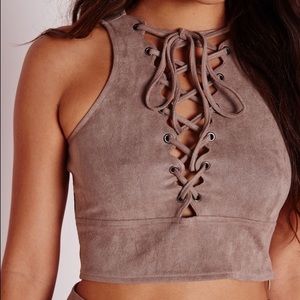 MISSGUIDED faux suede lace up crop top