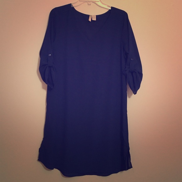 Blue shift dress elbow length sleeves, worn once