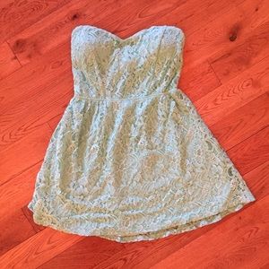 Papaya mint lace strapless dress