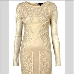 Top Shop nude bead and lace flag body-con dress