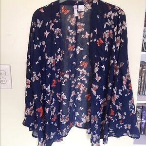 Navy blue floral kimono
