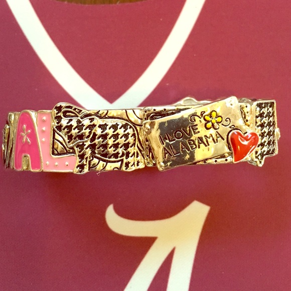 ALABAMA FANS  I LOVE AL  pink Bracelet houndstooth