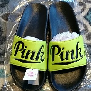 Victoria secret pink neon green slide sandals L