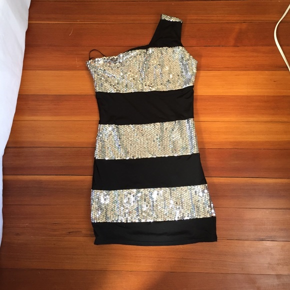 Black and Silver Stripped Sequined Dress