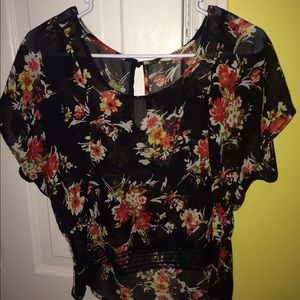 Black floral patterned see-through shirt
