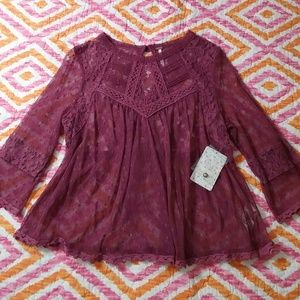 Free People NWT sheer mesh and lace baby doll top