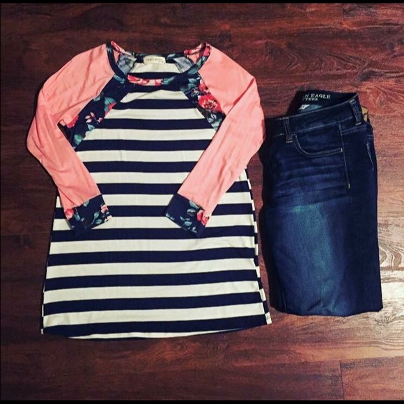 Top -- peach sleeves and navy stripes!!