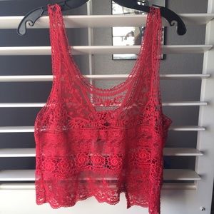 UO Red Lace Festival Top