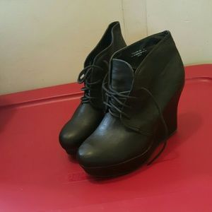 Black wedge booties
