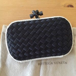Bottega Veneta black satin clutch