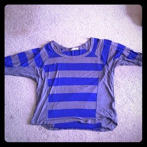Blue and gray striped top