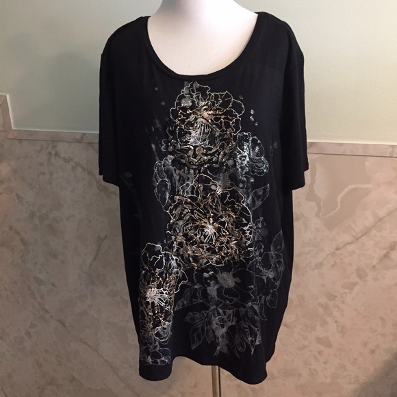 Fashion Bug Raised Floral Metallic Print Tee 2x