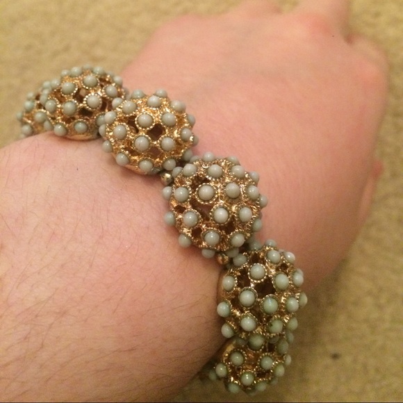 Pale blue and gold stretchy bracelet