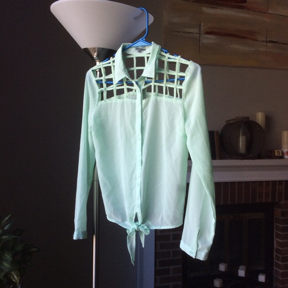 Charlotte Russe Tops - Mint blouse w/ cut out shoulders