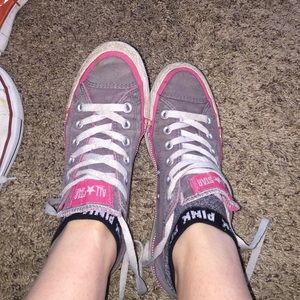 gray & pink with zipper detail converse
