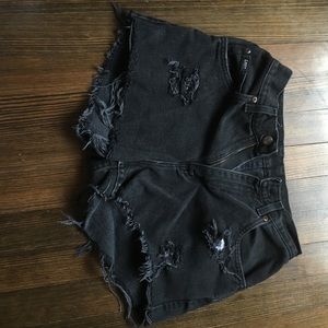 Black high waisted denim cut offs