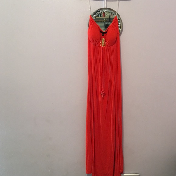 ✨Sold✨Coral strapless maxi dress - Picture 1 of 3