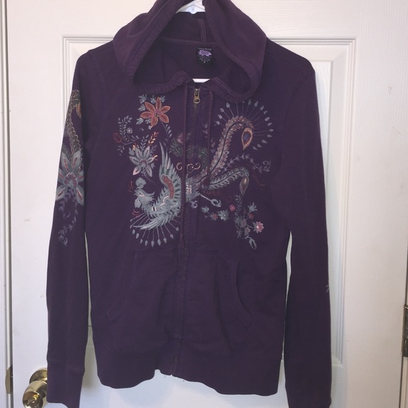 Purple lucky brand print hoodie