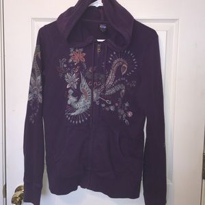 Purple lucky brand print hoodie