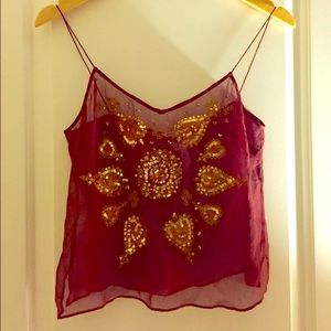 Abercrombie Chiffon Gold and Maroon Crop Top