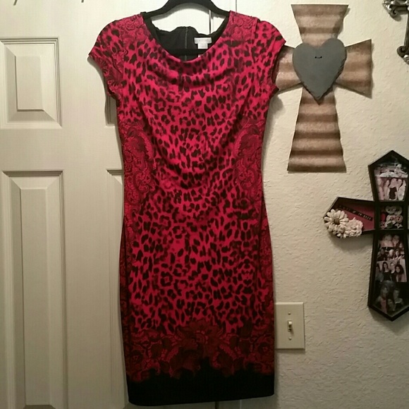 Red cheetah and lace pattern dress