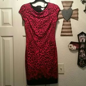 Red cheetah and lace pattern dress