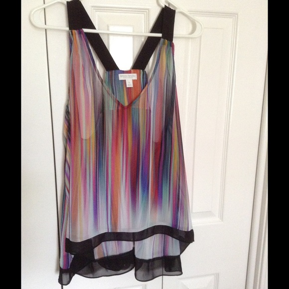 Bisou Bisou Tops - Black Multi-Colored Flowy Blouse