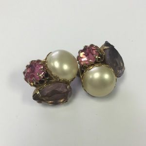 Vintage pink, purple & pearl clip on earrings
