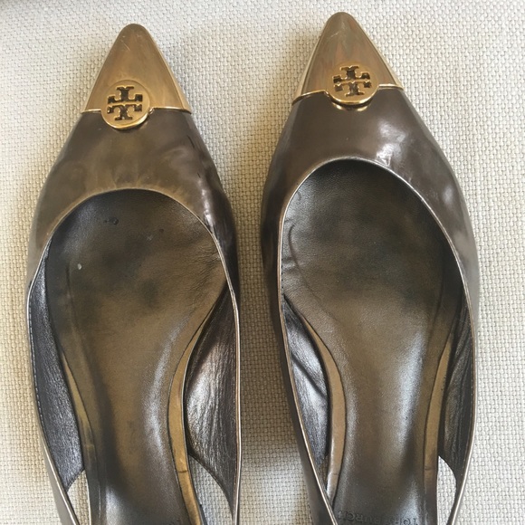 Tory Burch Shoes - TORY BURCH Silver/Gold Meg Slingback Flats  7.5