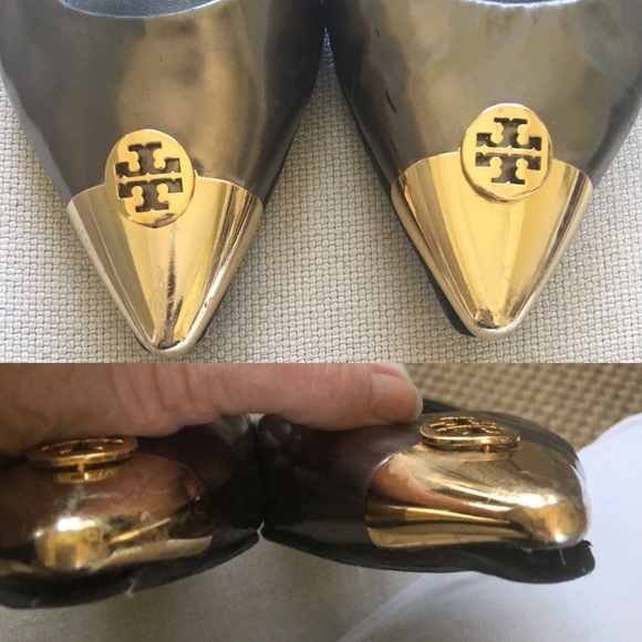 TORY BURCH Silver/Gold Meg Slingback Flats  7.5 - Picture 3 of 4