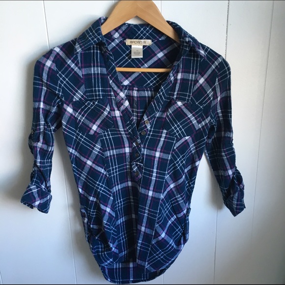 Arden B Tops - Arden B. Plaid cotton top button blue white pink