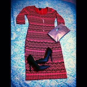 Pink Tribal Print Midi Dress